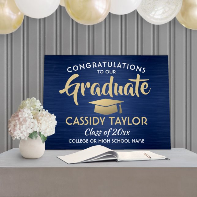 Congrats Brushed Navy Blue Gold & White Graduation Foam Board (Creator Uploaded)