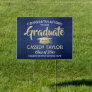 Congrats Brushed Navy Blue Gold White Graduation Sign