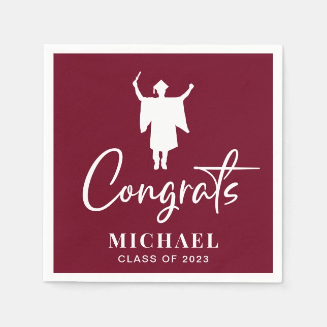 Congrats Burgundy His Graduation Party Napkins (Front)