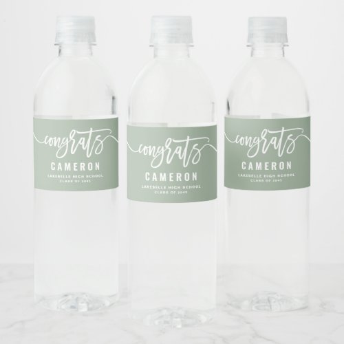 Congrats Calligraphy Sage Green Graduation Water Bottle Label