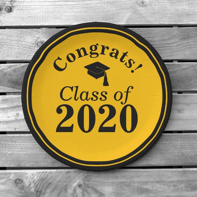 Congrats Class of 2024 Black Gold Paper Plates (Creator Uploaded)