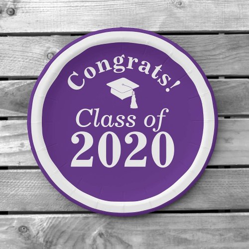 Congrats Class of 2024 Purple White Paper Plates