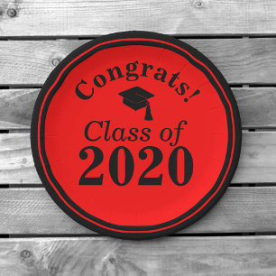 Congrats Class of 2024 Red Black Paper Plates