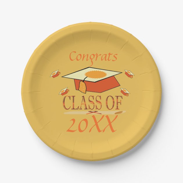 Congrats Class Of Orange Hats Paper Plate