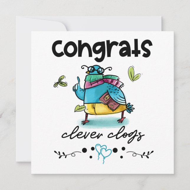 Congrats Clever Clogs Cartoon Pigeon Humor Card (Front)