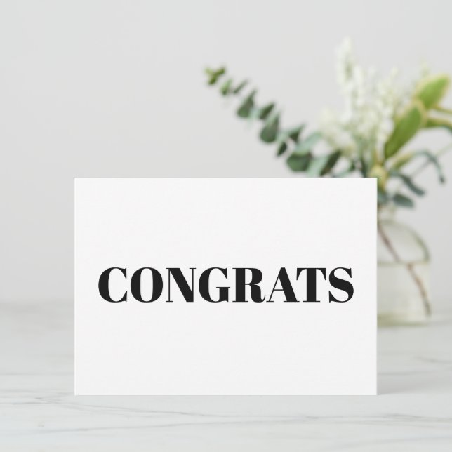 Congrats, Congratulations, black and white modern Note Card (Standing Front)