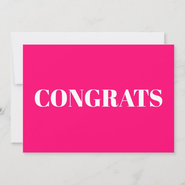 Congrats, Congratulations, pink fuchsia white card (Front)