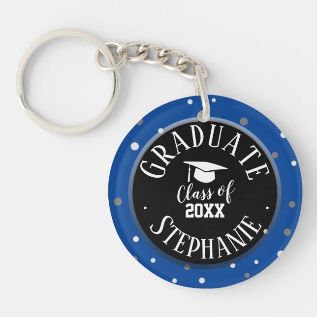 Congrats Custom Name Graduation Confetti  Keychain (Front)
