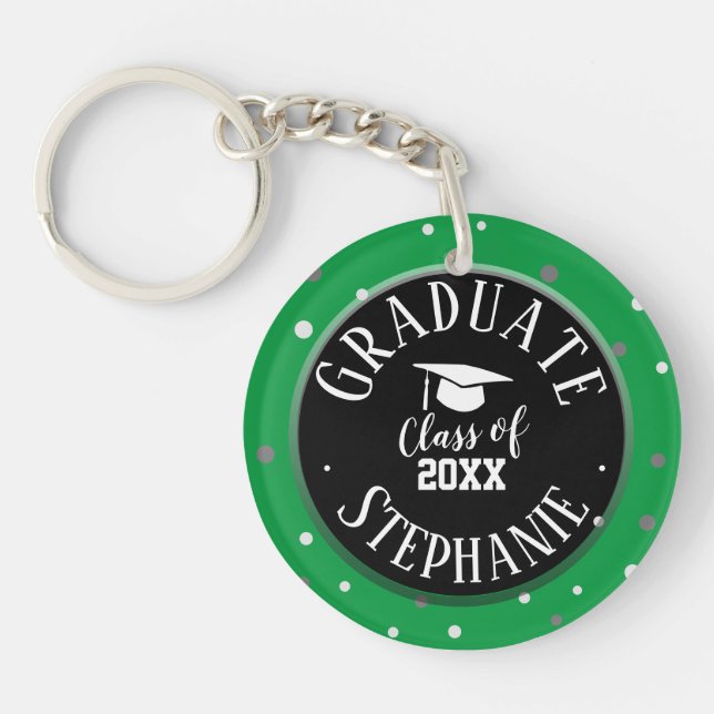 Congrats Custom Name Graduation Confetti  Keychain (Front)