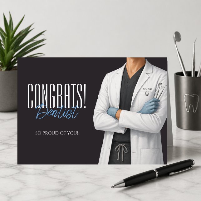 Congrats Dentist Graduation Greeting Card (Modern dentist graduation greeting card with clean masculine design and clinical blue accents)