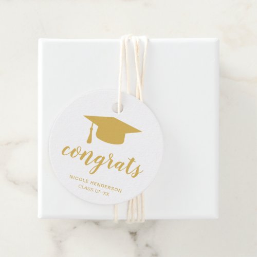 Congrats Elegant Gold and White Graduation Cap Favor Tags