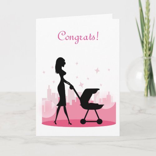 Congrats _ Fashionable Mommy Pushing Baby Carriage Card