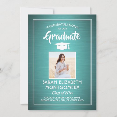 Congrats From Parents Brushed Teal Graduation Invitation