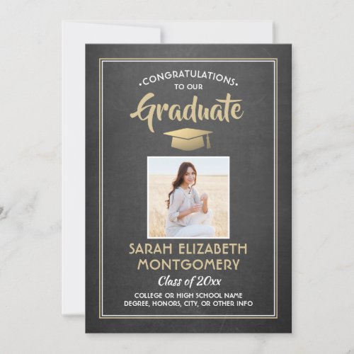 Congrats From Parents Chalkboard  Gold Graduation Invitation