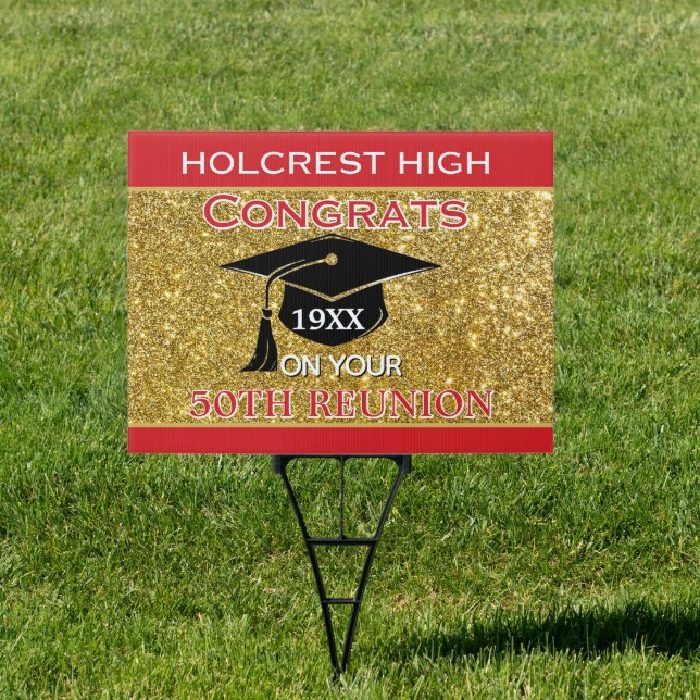 Congrats! Glitzy! 50TH Class Reunion Sign (Insitu)