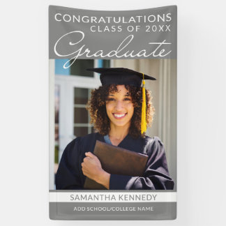 Congrats Grad 1 Photo Gray Vertical Graduation Banner
