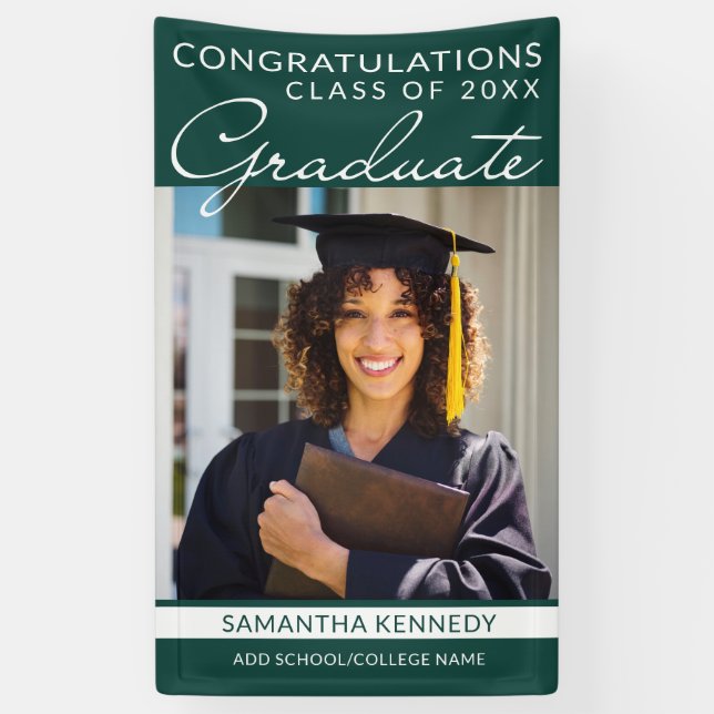 Congrats Grad 1 Photo Green Vertical Graduation Banner (Vertical)