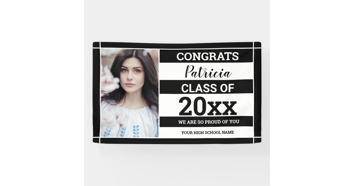 Congrats Grad 2022 Photo Graduation Black White Banner | Zazzle