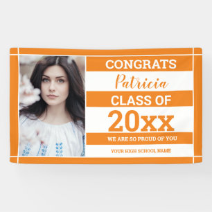 Congrats Grad 2022 Photo Graduation Orange White Banner