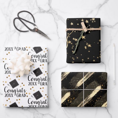 Congrats Grad 2024 Black and Gold Wrapping Paper