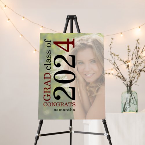 Congrats Grad 2024 Photo Overlay Black Burgundy Foam Board