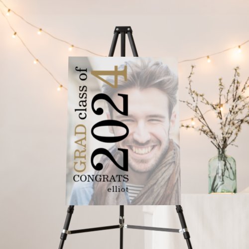 Congrats Grad 2024 Photo Overlay Black Gold Text Foam Board