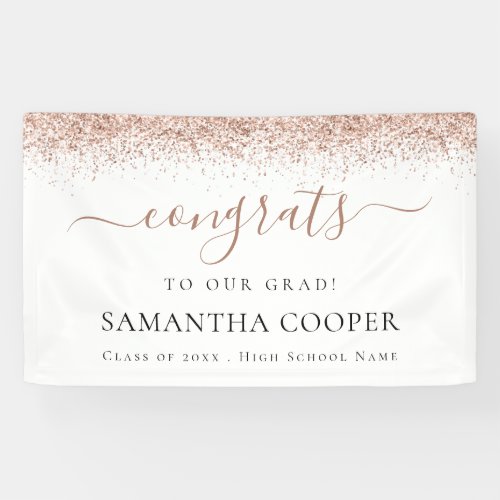 Congrats Grad 2024 Rose Gold Glitter Graduation Banner