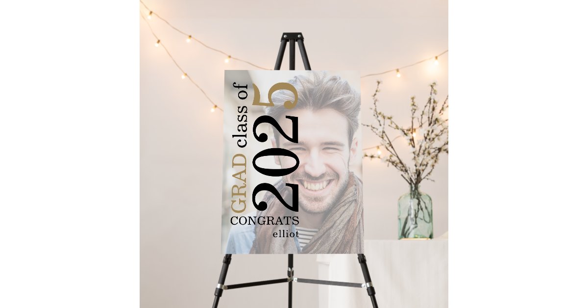 Grad Overlay Congrats Grad 2025 Photo Overlay Black Gold Text Foam Board | Zazzle