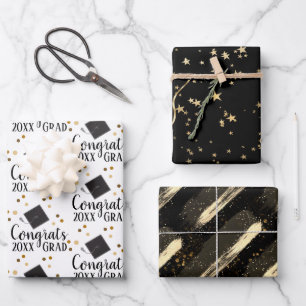 Congrats Grad 2026 Black and Gold Wrapping Paper