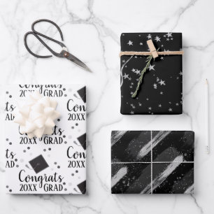 Congrats Grad 2026 Black and Silver Wrapping Paper