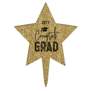 Congrats Grad 2026 Golden Glitter Star Cake Topper