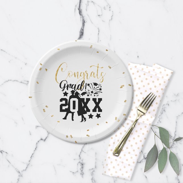 Congrats Grad 20XX Faux Glitter Confetti Paper Plates (Creator Uploaded)