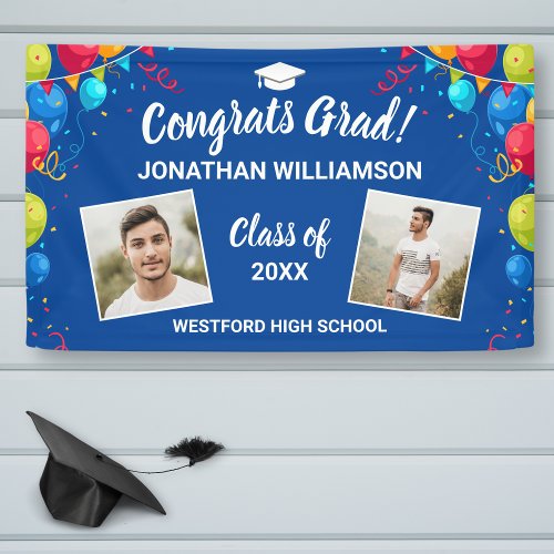Congrats Grad 2 Photos Fun Colorful Balloon Custom Banner