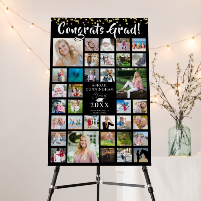 CONGRATS GRAD 35 Photo Collage Black Foam Board | Zazzle.com