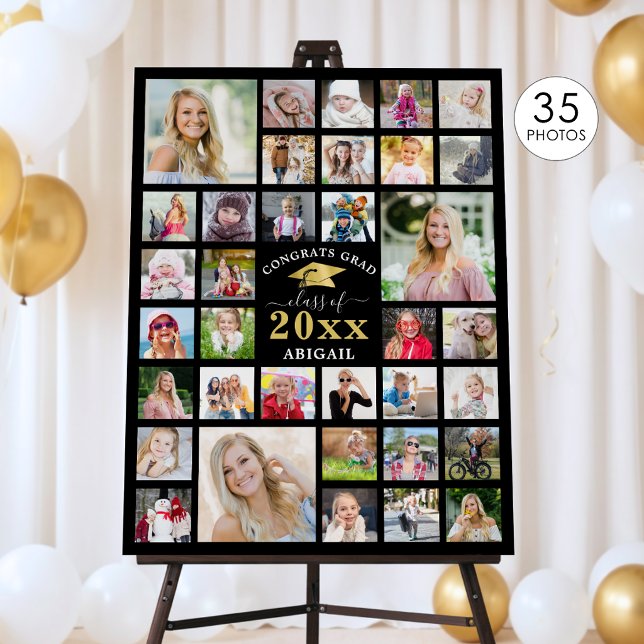 Congrats Grad 35 Photo Collage Black Gold Foam Board (Creator Uploaded)