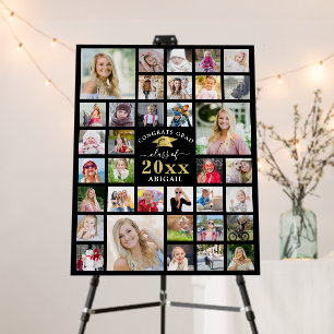 Congrats Grad 35 Photo Collage Black Gold Foam Board