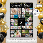 CONGRATS GRAD 35 Photo Collage Black Poster<br><div class="desc">Easily showcase 35 pictures of your graduate through the years on this editable black graduation photo collage poster print with faux gold glitter confetti, a modern brush script CONGRATS GRAD! typography title and personalized with your graduate's name, class year and school or university. Makes a commemorative keepsake wall art piece...</div>