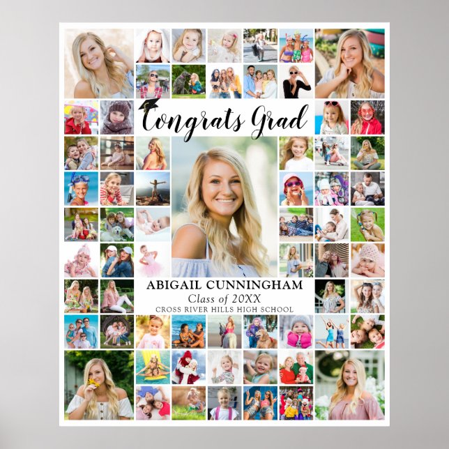 Congrats Grad 66 Photo Collage Custom Color Poster (Front)