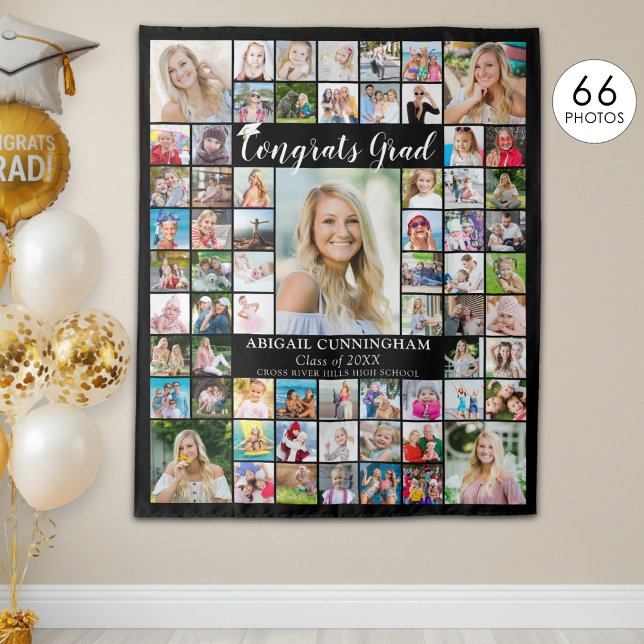 Congrats Grad 66 Photo Collage Custom Color Tapestry (Creator Uploaded)