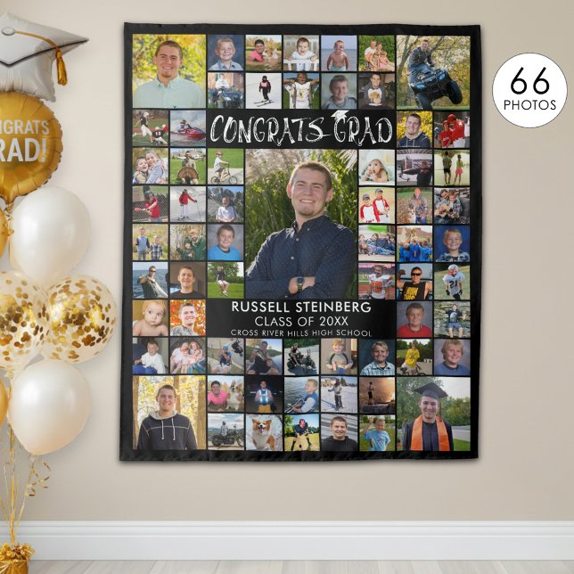 Congrats Grad 66 Photo Collage Custom Color Tapestry (Creator Uploaded)