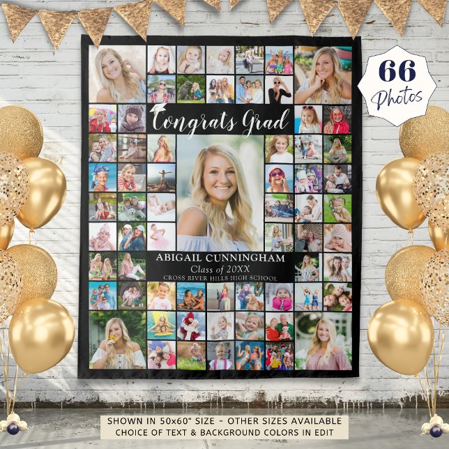 Congrats Grad 66 Photo Collage Custom Color Tapestry (Creator Uploaded)