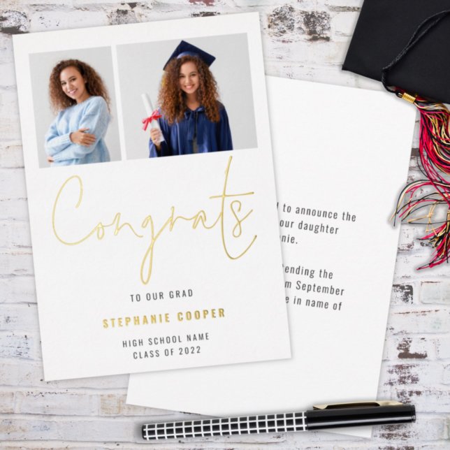 Congrats Grad Announcement 2 Photos Gold Real (Creator Uploaded)