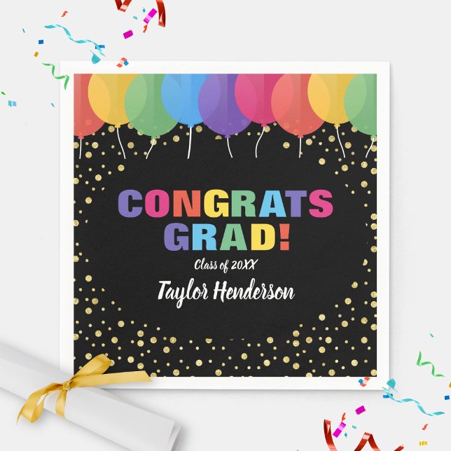 Congrats Grad Balloons Gold Confetti Graduation Napkins (Creator Uploaded)