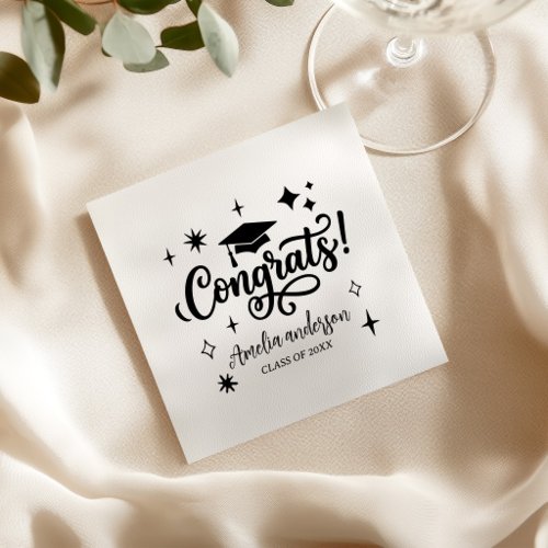 Congrats Grad, Black and white Graduation Party Napkins