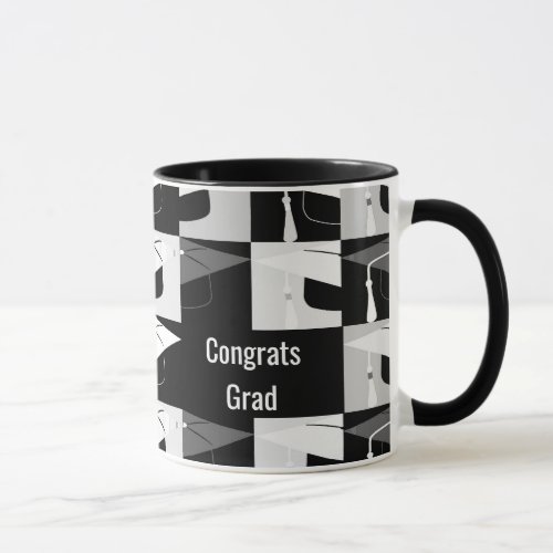 Congrats Grad Black and White Monogram Modern Mug