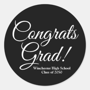 Congrats grad black elegant school class year classic round sticker
