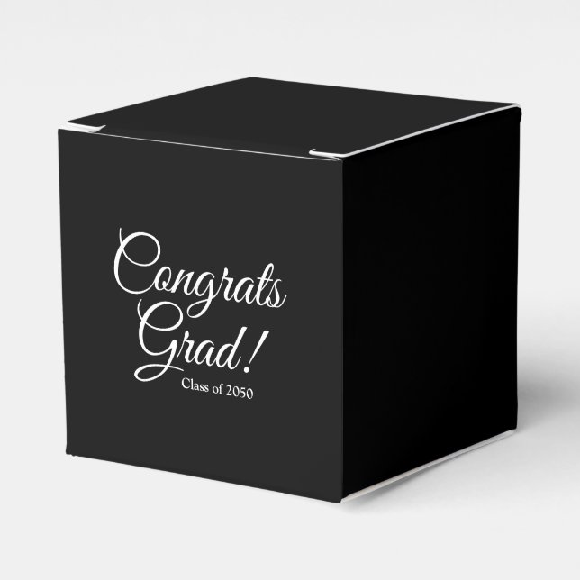 Congrats grad black elegant script class year favor boxes (Front Side)
