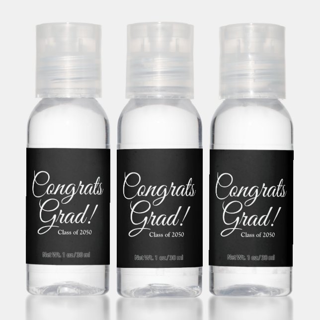 Congrats grad black elegant script class year hand sanitizer (Set)
