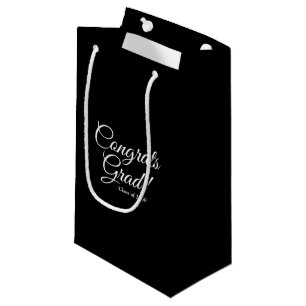 Congrats grad black elegant script class year small gift bag