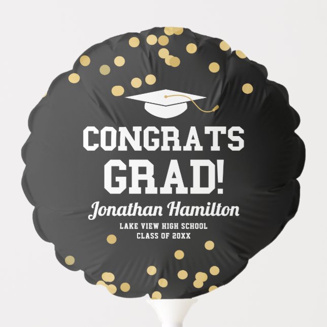 Congrats Grad Black Gold Grad Party Balloon (Front)
